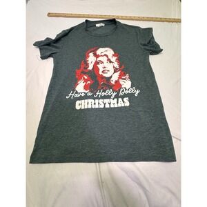 SHESHOW size S Dark Green "Have a Holly Dolly Christmas" Graphic T-Shirt NWOT